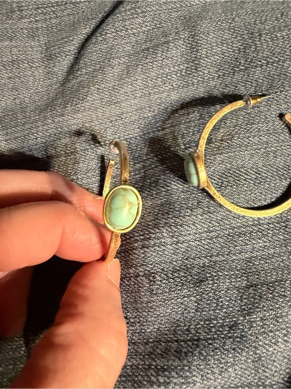 Gold-Tone Hoop Earrings with Mint Green Stone